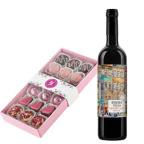 Ribeira Velha Douro Tinto 75cl Red Wine and Assorted Box Of Heart Chocolates 215g